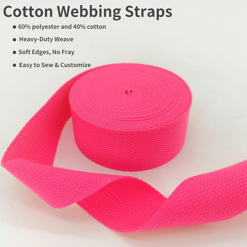 Evora 1.5 inch Cotton Webbing Braid Handles Bag Strap 15ft High Density Webbing Plain Weave Straps for Cloth Tote Bag, Pet Collars, DIY Projects, Crafts, Outdoor Accessories (Neon Rose 575) - Image 4